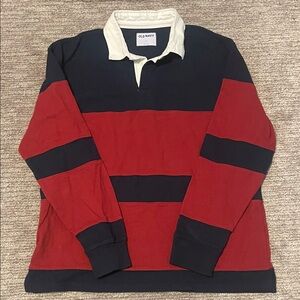 Old Navy Men's Red and Black Rugby Shirt